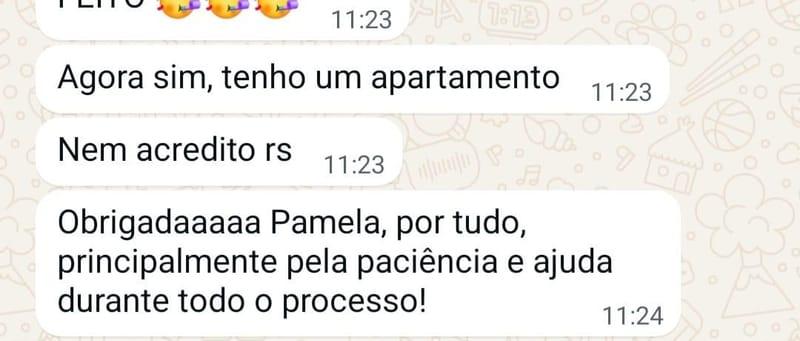 Mensagem de agradecimento de um cliente para a Pamela Gomes