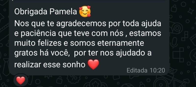 Mensagem de agradecimento de um cliente para a Pamela Gomes