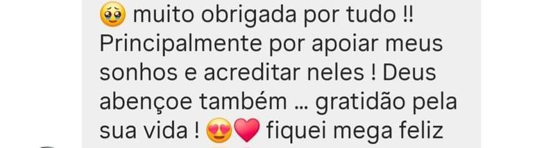 Mensagem de agradecimento de um cliente para a Pamela Gomes